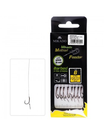 Вързани куки за метод фидер с 10мм шип Mikado MF X-tra Strong Barbed, Braid, 8 бр.