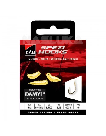 Вързани куки за риболов с бели червеи DAM Spezi Hooks - Maggots - 10 бр.