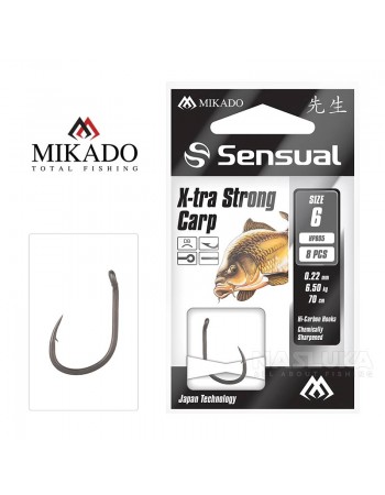 Вързани куки за шаран Mikado Sensual X-tra Strong Carp DB, 70 см - 8 бр.
