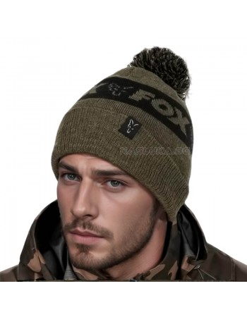 Топла зимна шапка Fox Collection Bobble Hat - Green/Black