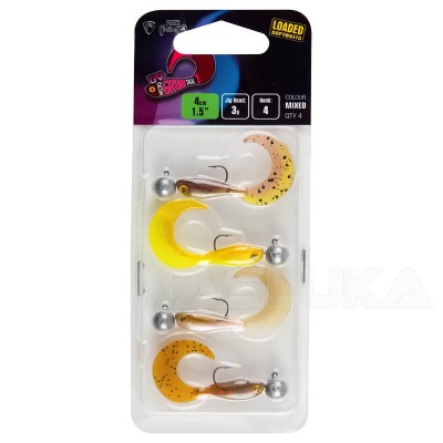 Комплект от 4 силиконови примамки с джиг глави Fox Rage Micro Grub Tail UV Loaded 4см/3г - Mixed