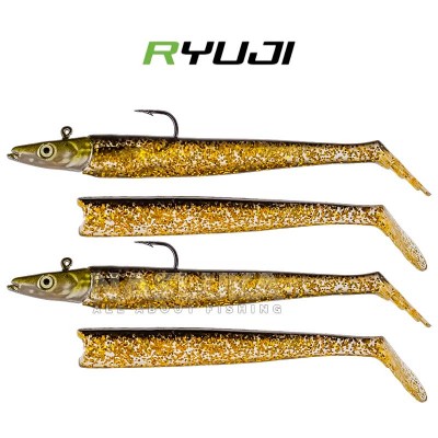 Комплект от 2 джиг глави и 4 тела Ryuji Snake Shad 10 г, Black Gold