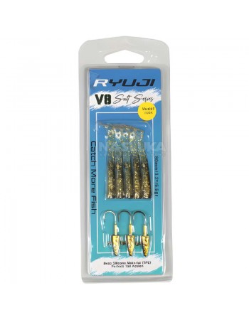 Комплект от 5 силиконови примамки и 3 джиг глави Ryuji V8 Salt Series 80мм/5.5г, Black Gold