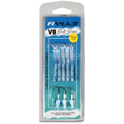 V8 Salt Series 80мм/5.5г, Blue Комплект от 5 силиконови примамки и 3 джиг глави Ryuji V8 Salt Series 80мм/5.5г, Blue